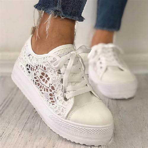 Women's Canvas Lace Mesh Sneakers Summer Lace up Breathable Low Top Shoes Round Toe Anti-Slip Platform Sneakers3