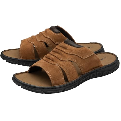 DUNLOP Mens Open Toe Leather Sandals - Tan - UK 9