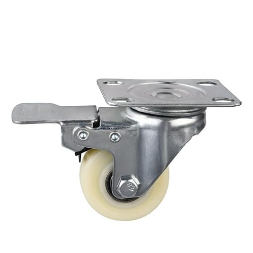 Cfty roulettes Roulette de 2 Pouces avec Frein Double roulement en Nylon Blanc, Meubles galvanisés (4 pièces/lot)