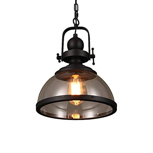 Plafonnier industriel pour cuisine sombre avec suspension en verre rétro 1 feu