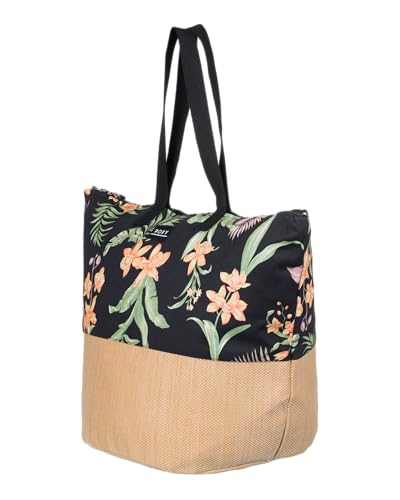 Image of Roxy Women's Beach Tote Bag | Travel | Vacation | Straw | Lightweight | Breathable, Waikiki Life - Anthracite Island Escape