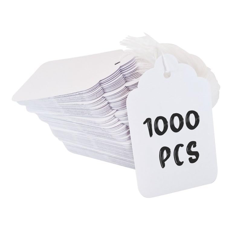 Swift Strung Tags White Card Clothing Parcel Label String Hanging Gift Swing Tickets Kraft Hang Price Labelling 73mm x 45mm (Pack of 1000)