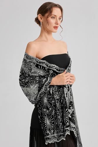 BABEYOND Shawl Wraps for Women, Sequin Stars Moons Shawls and Wraps for Evening Dresses Wedding2