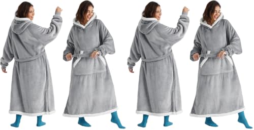 Image of Bedsure Wearable Blanket Hoodie, Long Hooded Blanket Sweatshirt as Mothers Birthday Gifts for Women, Cozy Sherpa Hoodie for Adult, Standard, Grey (Pack of 2)