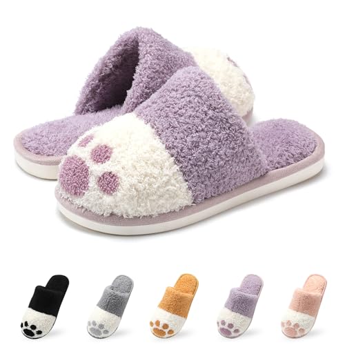 Cute Animal Slippers for Women Men Cozy Dog Paw Memory Foam Non-Slip Women House Slippers for Woman Ladies Indoor Outdoor Bedroom Shoes Gifts for Dog Mom Lover Women Girlfriend