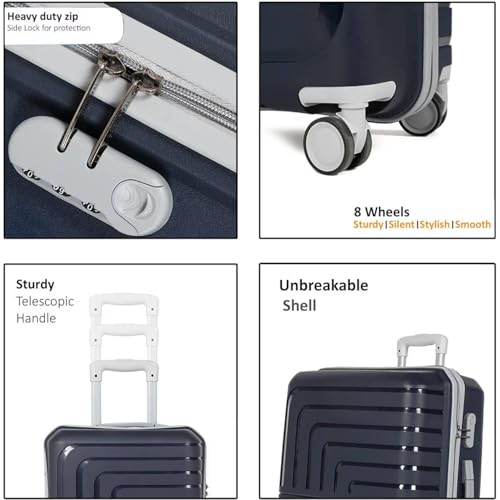 Image of Pro 8 Wheels Set of 2 (Cabin + Medium) Trolley Bags, Hard Case Polypropylene, 360º Wheeling Luggage for Men & Women, Suitcase for Travel, Trolley Bags for Travel (Dark Blue)