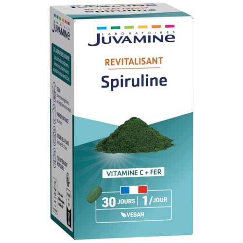 JUVAMINE - Acondicionador - Espirulina - Contiene Vitamina C Y Hierro - Ayuda a mantener la energía y mejorar la Vitalidad - 30 Tablets - Fabricado en Francia
