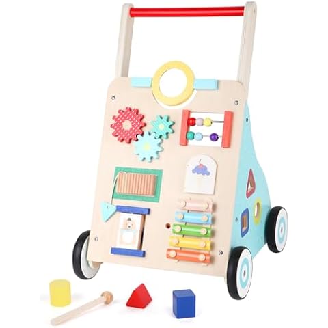 Asweets Wooden Baby Walker Push and Pull Learning Activity Walker Kids’ Activity Toy Multiple Activities Center Develops Motor Skills & Stimulates Creativity(Color) Cover