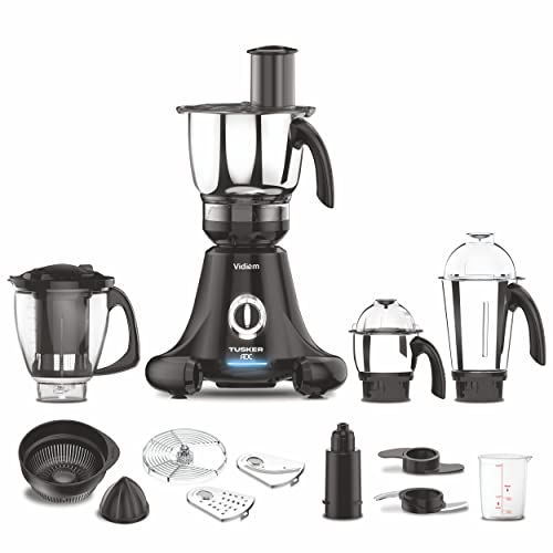 Image of Vidiem Mixer Grinder 616 A Tusker ADC | Mixer grinder 750 watt with 3 jars & 1 Juicer Mixer Grinder, 1 Multi chef | 4 Leakproof Jars with self-lock for wet & dry spices, chutneys | 5 Years Warranty
