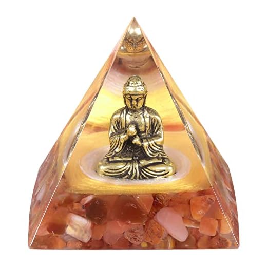 Rockcloud Buddha Orgonite Pyramid, Carnelian Crystal