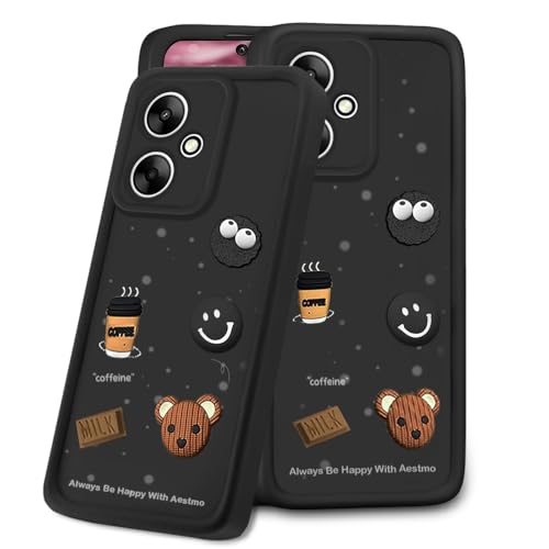 Image of AESTMO Back Case Cover for Redmi 13C / Poco M6 5G Cover | Cute Fun Cartoon 3D Ball | Coffee Silicone Case | Full Body Protection | Camera Protection Back Cover (Black)