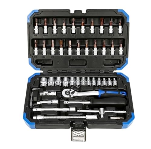 REIFOR Caja Herramientas Juego De Herramientas Juego De Llaves De Trinquete Juego De Herramientas De Mano con Caja De Almacenamiento De Herramientas De Plástico Caja De Herramientas Completa(46pcs)