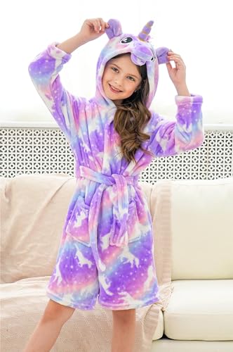 Doctor Unicorn Girls Fleece Hooded Robe Toddler Warm Fuzzy Bathrobe4