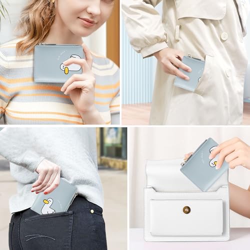Cute Wallets for Women, Bifold RFID Blocking Small Womens Wallet with Zipper Coin Pocket (Duck Blue)3