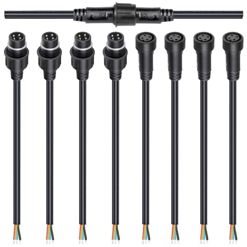 MAD OWL 4-Pin Waterproof LED Wire Connector Kit, 16 AWG 11inch/28cm Male Female Connectors with Tin Plated Joint for Various Waterproof Wires DIY (4 Set Black) by MAD OWL - Used condition - US$9.96