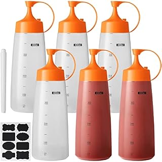 DHAEE Premium 6 Pack 16 oz Plastic Squeeze Bottle with Nozzle,Food Grade Sauce Bottle Squeeze,Condiment Bottle with Extra 8 Chalk Labels and 1 Pen