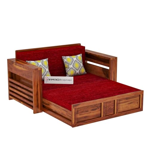 Image of Mamta Furniture Solid Sheesham Wood Sofa Set 2 Seater Furniture Wooden Two Seater Sofa Cums Bed for Home Living Room with Cushions | Sofa Com Bed | Sheesham Wood Honey