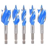 SOMADA Auger Drill Bit Set for Wood, 5-Piece, 1/2", 5/8", 3/4", 7/8" and 1" Inch Size, 4-Inch Long w
