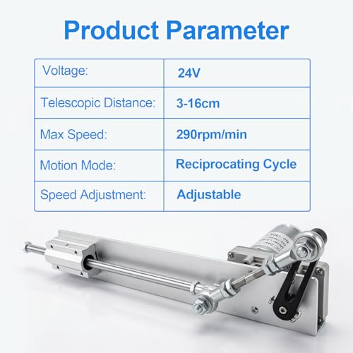 Hubkolbenmotor, Linearantrieb mit DC 24V Motor & 290 U/min, 3-16 cm Teleskophub-Linearantrieb mit Drehzahlregelung und Stromversorgung