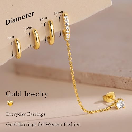 Image of Small Gold Huggie Hoop Earrings Set for Women Men Hypoallergenic 14K Plated Stack Cartilage Earrings, Sterling Silver Multiple Piercing Lightweight Mini Thin Cute Dainty Trendy Jewelry Gifts for Women