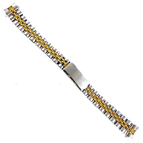 13mm Milano Two Tone Solid Link Curved End Ladies Clasp Watch Band 3051/15