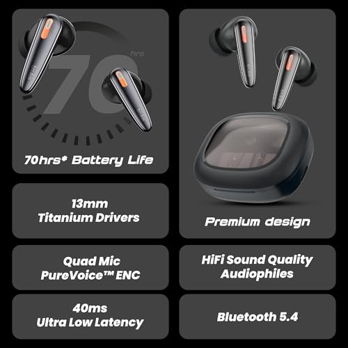 truke New Launch Crystal Bass True Wireless in Ear Earbuds with 13mm Drivers, 70H Playtime Fast Charge, Made in India, HiFi Sound TWS, 40ms Low Latency, 4Mics ENC, BT 5.4 (Matte Black) view 2
