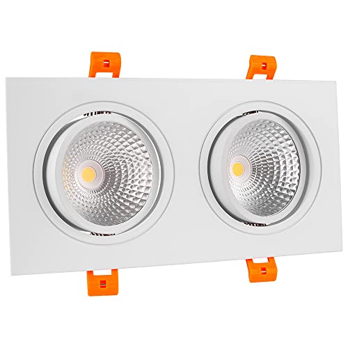 TEKLED LED Tilt Recessed Rectangle Downlight 2 Way IP20 CRI90 - White / 4000K Cool White / 2 x 10 W