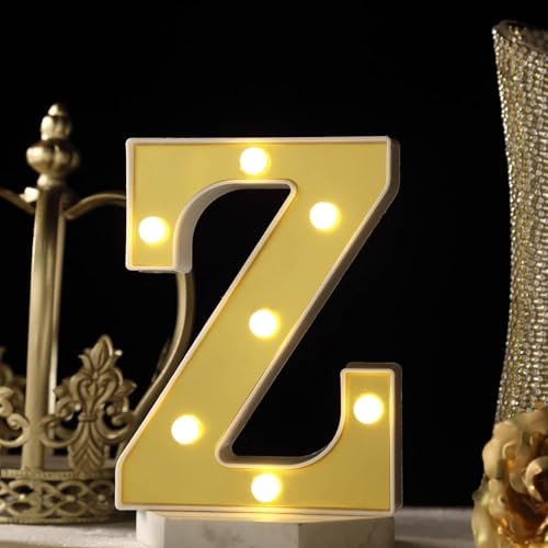 Image of Efavormart 6 inch Gold Marquee Letter Z, Mirror Front Warm White LED Light Up 3D Sign, Battery Operated 72H Glow for Wedding Party & Wall Decor