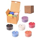 MUUFAZA 12 Unscented Natural Soy Tealight Candles in Clear Cups, 5H Long Clean Burning, Hand-Poured Coloful Mini Tea Candle Set for Parties, Spa, Meditation, Gift, Holiday, Emergency, Home Decor