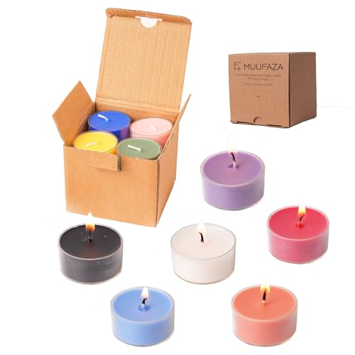 MUUFAZA 12 Coloful Unscented Natural Soy Tealight Candles in Clear Cup