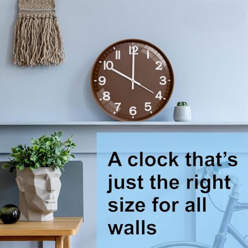 Image of Rylan Plastic Digital Wall Clock 12 inch Silent Quartz Decorative Non-Ticking Classic Clock Battery Operated Round Easy to Read for Room /Home /Kitchen /Bedroom /Office /School (Brown)'