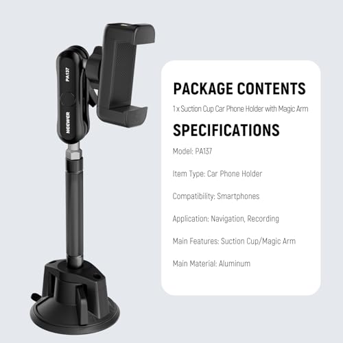 NEEWER Phone Holder for Your Car, 360° Rotating Vacuum Suction Cup Metal Cell Phone Mount Extended Magic Arm Compatible with iPhone Samsung for Windshield Skylight Navigation Video Recording, PA137 by NEEWER - Used condition - Image 8