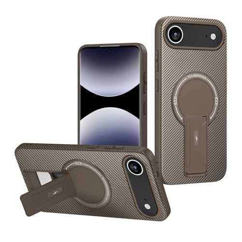 Coque iPhone 17 Air magnétique marron avec support intégré et texture fibre de carbone