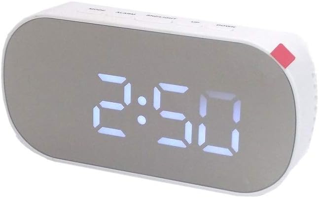 Digital Alarm Clock with LED Display,HD Mirror Electronic Alarm Clocks,Adjustable Brightness Snooze Desk Clock for Bedroom Office School (1-White)