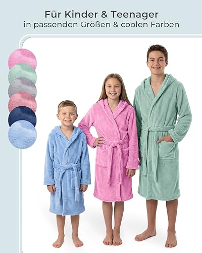 Gräfenstayn Bademantel Kinder & Teenager aus Fleece mit Knopf und Kapuze– OEKO-TEX 100 – Flauschiger Kinderbademantel für Jungen & Mädchen (146-152 dunkelblau)