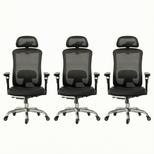 Image of HUANUO Ergonomic Office Chair with 6D Armrest, Seat Depth Adjustment, Lumbar Support, Quiet Rubber Caster, High Back Mesh Gaming Chair with 3D Headrest, Big and Tall Chair for Home Office, Pack of 3