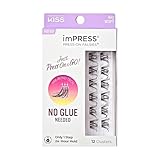 KISS imPRESS Falsies Press On Self Adhesive Eyelashes, 12mm-14mm Natural Volume Press On Lashes, Black, No Glue Needed, Invisible Band, 12 Lash Clusters - Airy