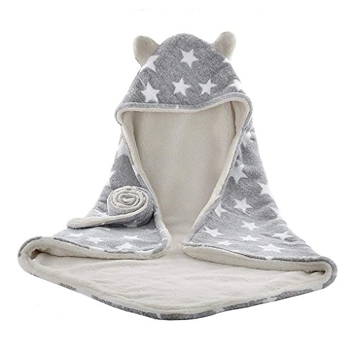 Suave Manta para bebé con Capucha, Saco de Dormir de Franela Suave, cálido y Acolchado, 75 x 75 cm, para recién Nacido recién Nacido, Manta de Terciopelo para bebé Gris