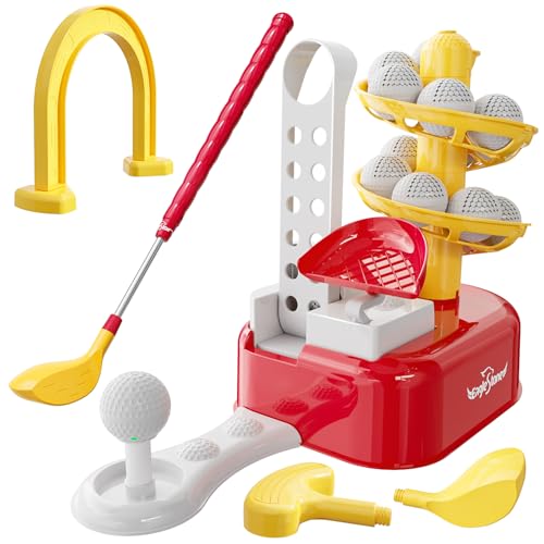EagleStone Kids Golf Toy Set with Automatic Ball Dispenser, Upgraded Toddler Golf Club Set with Left&Right Club Heads, Indoor Outdoor Sports Toys for Boys Girls Age 3 4 5 6 7, Yard Play&Birthday Gifts