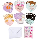 Animal Valentines Set - 36-Pack Multicolor Heart-Shaped 3.25 x 4.5 In with Envelopes - 6 Assorted Animal Designs & 9 Heart Sticker Sheets for School Valentines Exchange