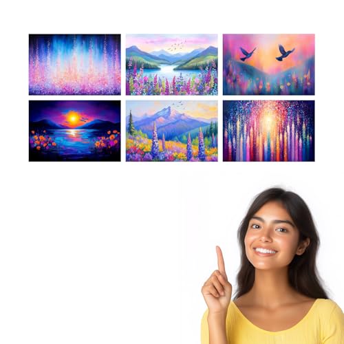 Image of SiddArtify Floral Landscape Wall Art Prints Set - Colorful Nature Poster Decor for Living Room Bedroom Office - 12x18 inch Sticker Pack of 6