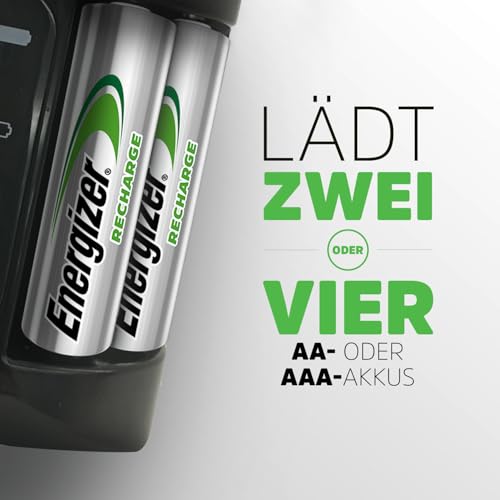 Energizer Recharge Pro - Batterieladegerät für Wiederaufladbare Akku AA und AAA NiMH - 4 AA 2000 mAh Batterien inbegriffen - 4 Stunden Ladezeit - automatische Abschaltung und der Überladungsschutz