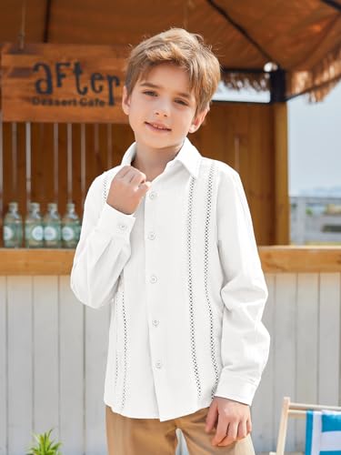 Haloumoning Boys Cuban Guayabera Shirt Kids Fashion Button Down Long Sleeve Shirts 5-14 Years2