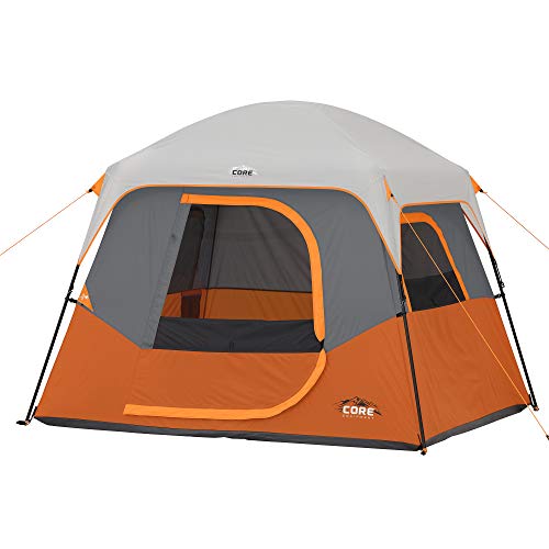 CORE 4 Person Cabin Tent | Portable Family Tent with Carry Bag for Outdoor Car Camping | Included Gear Loft for Camping Accessories