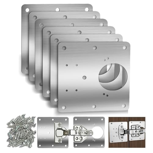 6 Pack Cabinet Door Hinge Repair Plates, Metal Cabinet Hinge Repair Replacement Kit, Cabinet Hinge...