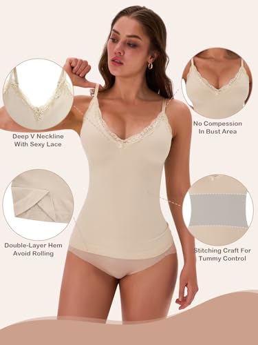 Image of EUYZOU Womens Tummy Control Shapewear Tank Tops Seamless V-Neck Compression Tank Tops Body Shaper Camisole