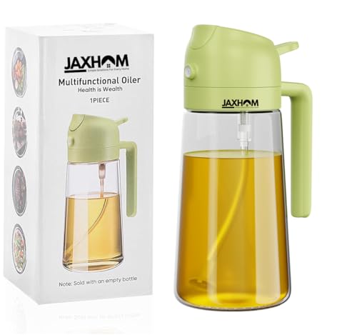 Image of JAXHOM Glass Oil Sprayer and Dispenser Bottle, 500ml Capacity, 2-in-1 Design (Green)