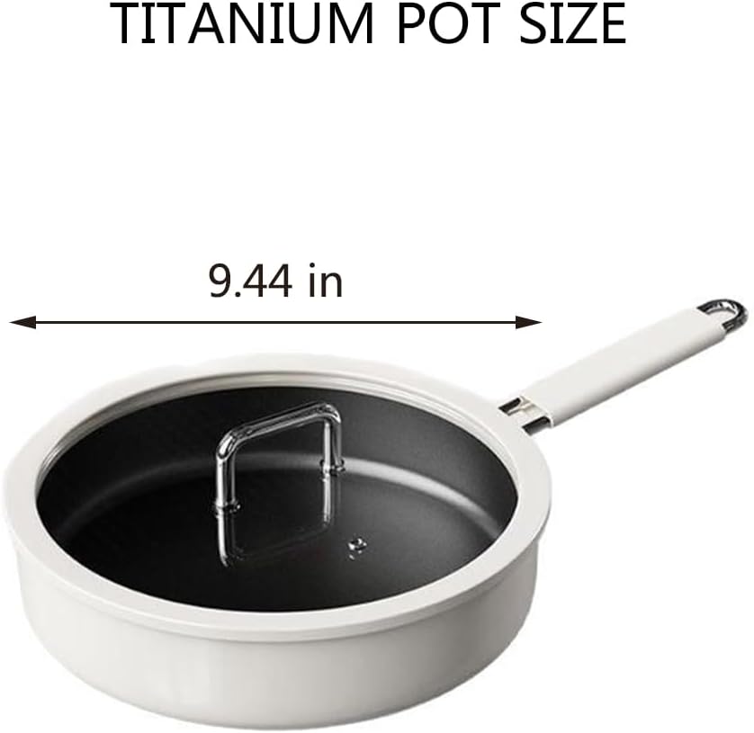 Ceramic Frying Pan With Lid, Titanium Frying Pan, Non Stick Frying Pans Ultra-Durable, Scratch-Resistant, Even Heating, All Cooktops,9.44 in