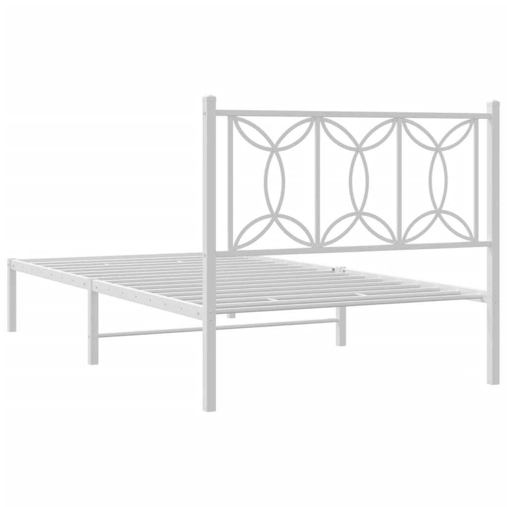 vidaXL Telaio letto con testiera, telaio del letto con rete a doghe in metallo, letto singolo per camera da letto, metallo bianco 100 x 190 cm