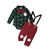 WWXGDS Baby Boy Christmas Outfit Plaid Gentleman Romper+Adjustable Suspenders Pants +Bowtie My First Christmas Baby Boy Outfit